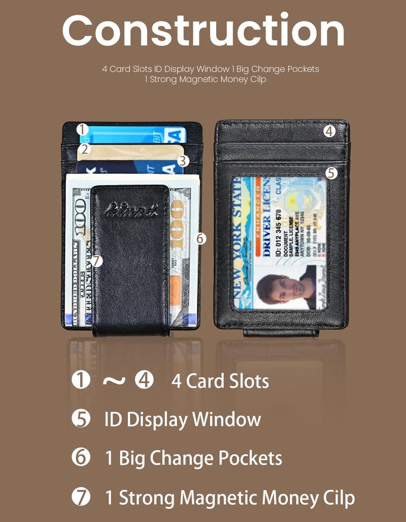 kinzd Money Clip Front Pocket Wallet Strong Magnet Slim Thin Minimalist Wallet For Men Credit Card Holder RFID Blocking Protection Black Leather - Image 3